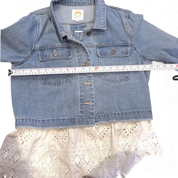 C&C California Denim Jacket with Lace Hem & Lace Cuffs – Size L - Picture 10 of 11